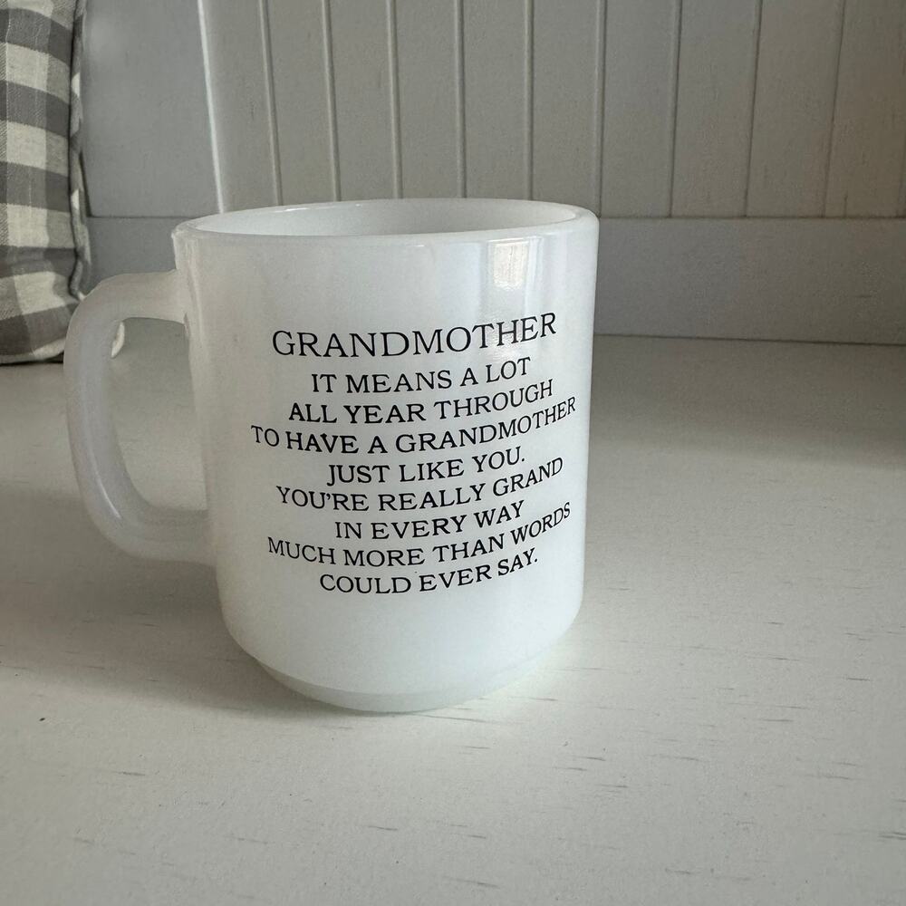 Vintage Glasbake USA Milk Glass Grandma Mug Coffee Cup w/ Grandmother Poem - Picture 3 of 10